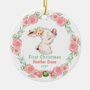 Décoration En Céramique Baby First Christmas Photo Bunny Personnalisé
