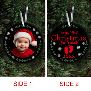 Décoration En Céramique Baby First Christmas Photo Snowflakes & Laurel