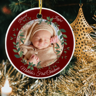 Décoration En Céramique Baby First Christmas Photo Wreath Christmas