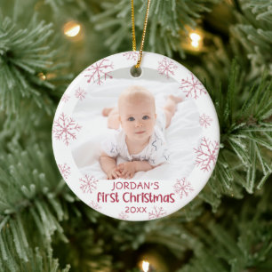 Décoration En Céramique Baby First Christmas Pink Snowflake Girl 2 Photo