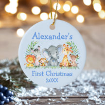 Baby First Christmas Safari Animaux Bleu