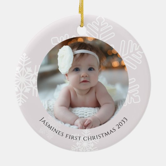 Décoration En Céramique Baby First Christmas Snowflakes moderne Photo (Dos)