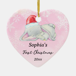 Décoration En Céramique Baby Girl First Christmas Rose Elephant Custom