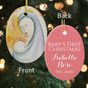 Décoration En Céramique Baby Girl First Christmas Rose Religieux Non Photo