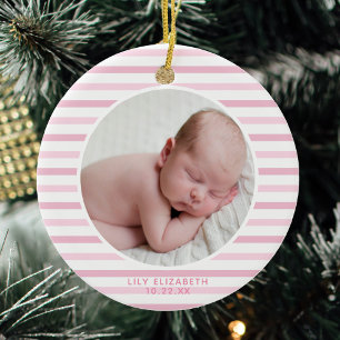 Décoration En Céramique Baby Girl First Christmas Soft Pink Striped