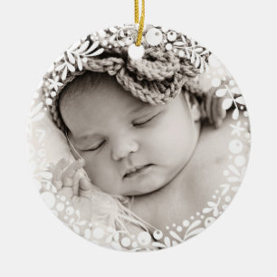 Décoration En Céramique Baby Girl First Christmas White Berry Wreath Pink