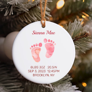 Décoration En Céramique Baby Girl Keepsaké Newborn Stats Ornament Round