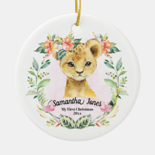 Décoration En Céramique Baby Girl's My First Christmas Watercolor Lion Cub