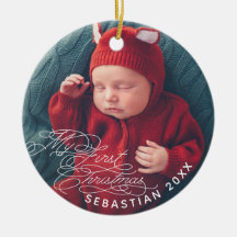 Baby My First Christmas Custom Text Photo Élégante