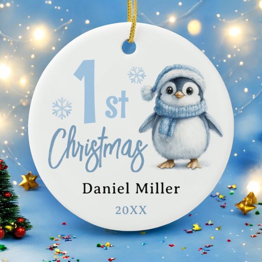 Décoration En Céramique Baby Penguin Garçon Premier Noël 2024