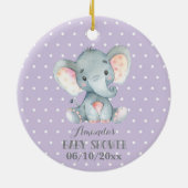 Décoration En Céramique Baby shower Eléphant fille violet et gris (Dos)