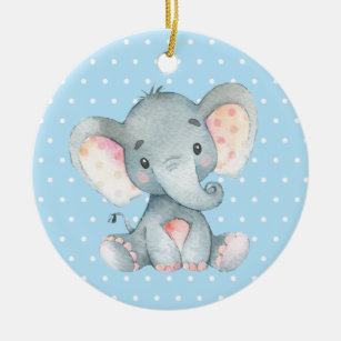Décoration En Céramique Baby shower éléphant garçon bleu