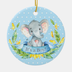 Décoration En Céramique Baby shower éléphant garçon bleu