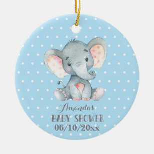 Décoration En Céramique Baby shower éléphant garçon bleu et gris