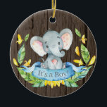 Décoration En Céramique Baby shower éléphant garçon rustique bleu<br><div class="desc">Baby shower d'éléphant rustique en céramique bleue</div>