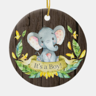 Décoration En Céramique Baby shower éléphant garçon rustique Jaune