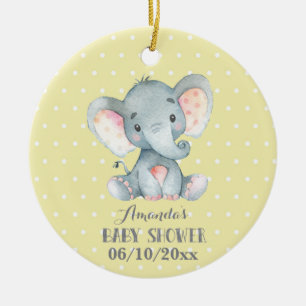 Décoration En Céramique Baby shower Eléphant mignon Jaune et gris