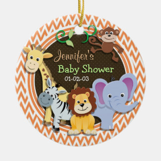 Décoration En Céramique Baby shower Jungle ; Chevron orange et blanc