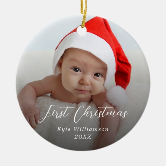 Décoration En Céramique Baby's First Christmas Custom Photo Script (Devant)