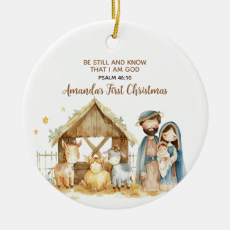 Décoration En Céramique Baby's First Christmas Nativity Animal Bible Verse