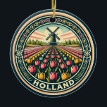 Décoration En Céramique Badge d'art de voyage Holland Pays-Bas<br><div class="desc">Holland retro design de voyage vectoriel. La Hollande est une région géographique et une ancienne province sur la côte ouest de la Pays-Bas.</div>