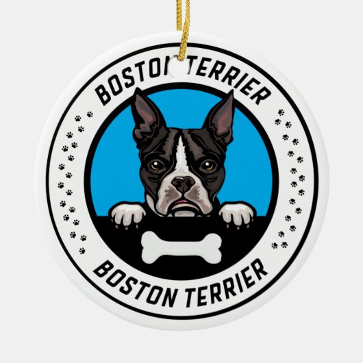 Décoration En Céramique Badge d'illustration de Boston Terrier Peeking (Devant)