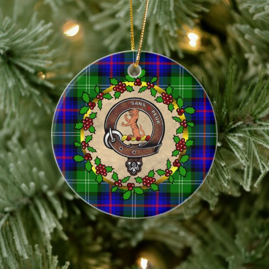 Décoration En Céramique Badge Sutherland & Tartan Noël personnalisé (Arbre)