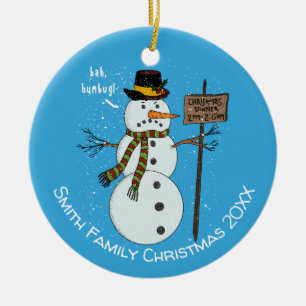Décoration En Céramique Bah Humbug Grincheux Bonhomme de Neige Noël Introv