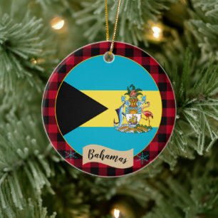 Décoration En Céramique Bahamas, Plaid de bison rouge et drapeau des Baham