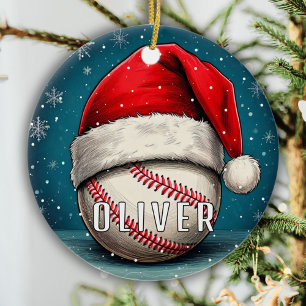Décoration En Céramique Bal de baseball avec Santa Hat Snowflakes