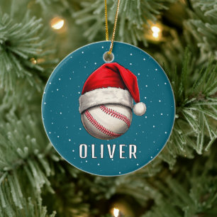 Décoration En Céramique Bal de baseball avec Santa Hat Snowflakes