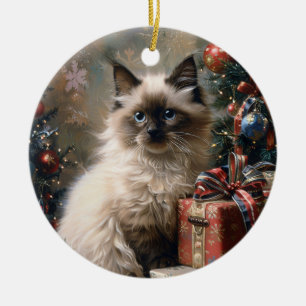 Décoration En Céramique Balinais Kitten Noël Portrait de chat