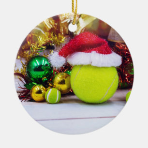 Décoration En Céramique Ball de tennis avec chapeau de Père Noël