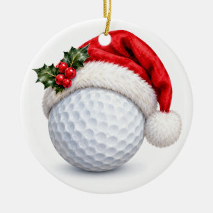 Décoration En Céramique Balle de golf avec chapeau de Père Noël