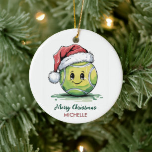 Décoration En Céramique Balle de tennis avec chapeau de Père Noël personna