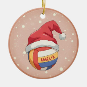 Décoration En Céramique Balle de volley avec nom de chapeau de Père Noël r