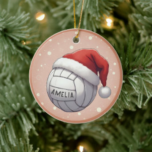 Décoration En Céramique Balle de volley avec nom de chapeau de Père Noël r