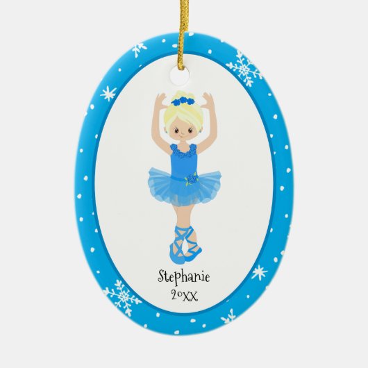 Décoration En Céramique Ballerina Bleu Snowflakes Personnalisé Noël (Devant)