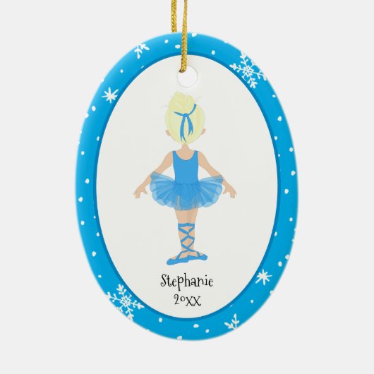 Décoration En Céramique Ballerina Bleu Snowflakes Personnalisé Noël (Dos)