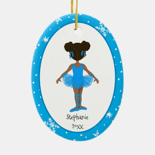Décoration En Céramique Ballerina Bleu Snowflakes Personnalisé Noël (Dos)