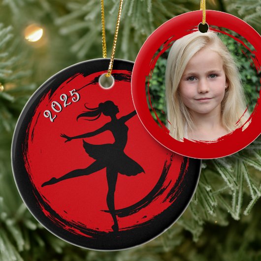 Décoration En Céramique Ballerina Dated Black n Red Photo Ornament