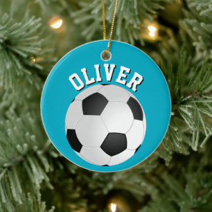 Décoration En Céramique Balles de football de soccer Nom des enfants Noël