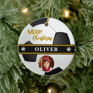 Décoration En Céramique Ballon de Football Nom Personnalisé Joyeux Noël Ph