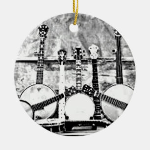 DÉCORATION EN CÉRAMIQUE BANJO ENTHUISIAST'S CHRISTMAS ORNAMENT B/W PHOTO