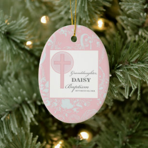 Décoration En Céramique Baptême Petite-fille Dentelle rose Personnalisée