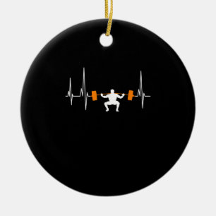 Décoration En Céramique Barbell Weightlifting Heartbeat