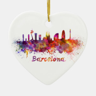 Décoration En Céramique Barcelone skyline in watercolor