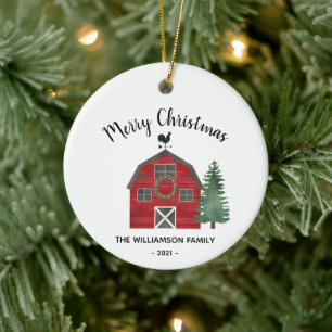Décoration En Céramique Barne ferme Pays Joyeux Noël Nom de famille