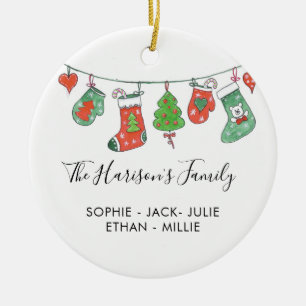 Décoration En Céramique Bas d'aquarelle personnalisés de Noël de famille