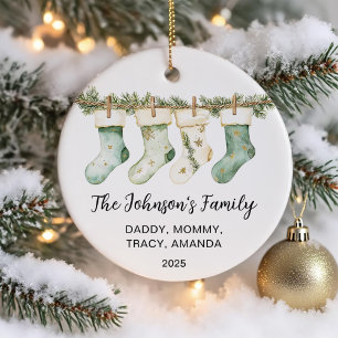Décoration En Céramique Bas de Noël aquarelle pour famille